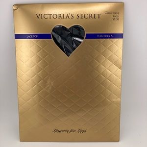 Vintage Victorias Secret Lace Top Thigh High Stockings Navy Large